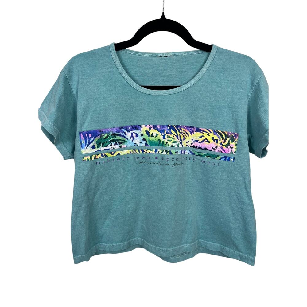Makawao Maui Aloha Tropical Floral Crop Tee Est Medium Large No Brand